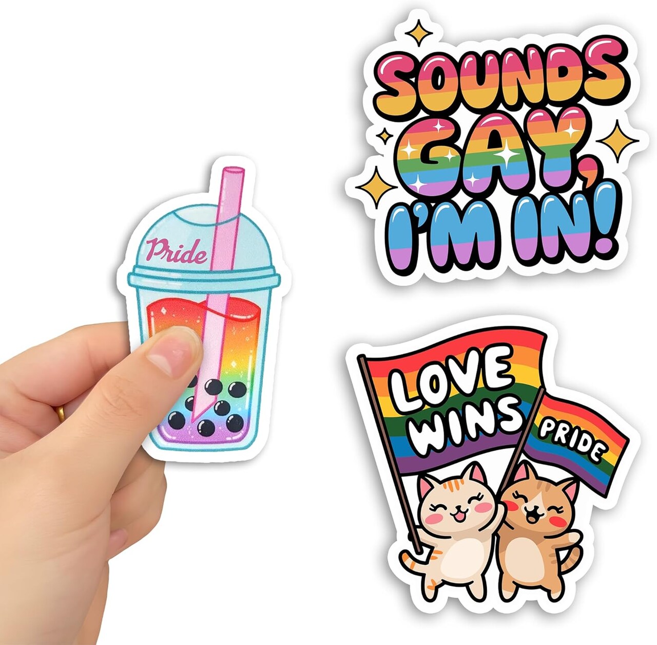 Set 3Pcs Love Wins Pride, Sound Gay I'm in, Pride LGBT Sticker LGBTQ Rainbow Gay Pride Trans Rights Bisexual Pride Humor Bookish Kindle Waterproof 2 Inches Die-Cut Vinyl for Water Bottle Phone